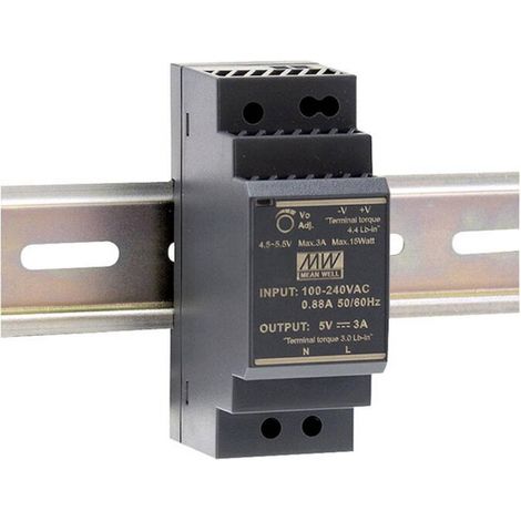 Mean Well HDR-30-5 Alimentatore per guida DIN 5 V/DC 3 A 15 W Num. uscite:1 x Contenuto 1 pz. (1/3)