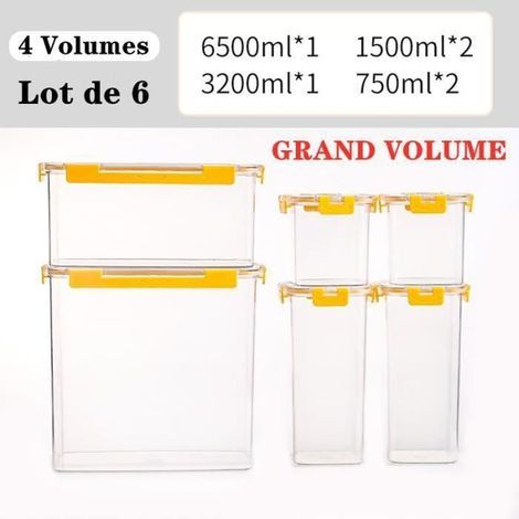 Boite de Rangement Hermetiques Cuisine Frigo 6PCS, Bocaux Alimentaires avec Couvercle pour Stocker Les Cereales, Pâtes, (1/4)