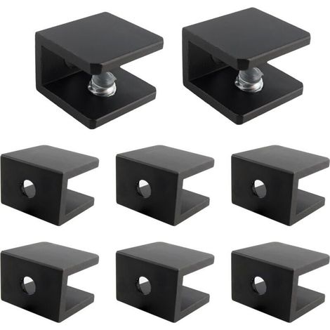 Lot de 8 supports d'étagère en verre carrés réglables, pour bois/verre de 5 à 8 mm, pièces de rechange pour support de salle de bain, noir (1/5)