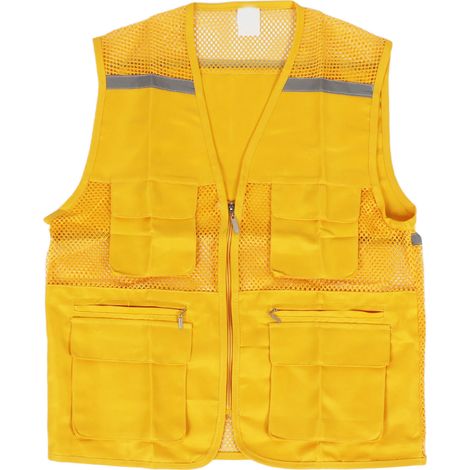 Ortviai Gilet de bénévole jaune en coton mélangé, taille L, avec multiples poches – pour événements et actions caritatives