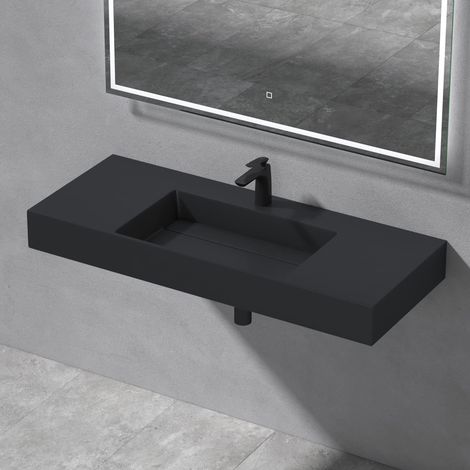 Mai & Mai Lavabo da Appoggio Rettangolare 120x48x13cm, Lavandino Bagno a Muro Lavabo da Minerale Fuso Senza Troppopieno, Antracite Opaco Col12