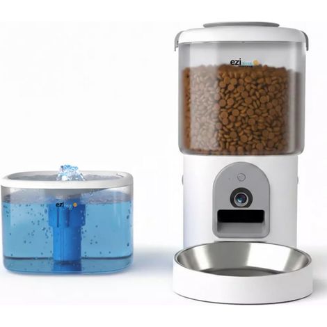 Distributeur de croquettes et fontaine à eau 5w blanc - E.ziclean - NUTRIBOTCAM+X (1/5)