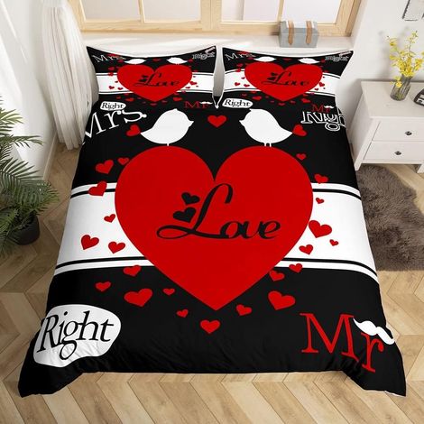 Mr Mrs Parure de Lit 140x200cm Couple His and Her Parure Housse de Couette Love Men Women King and Queen Housse de Couette Room Decor Rouge Noir Blanc Creative Valentine Day Gift Collection - 140 x 20 (1/5)