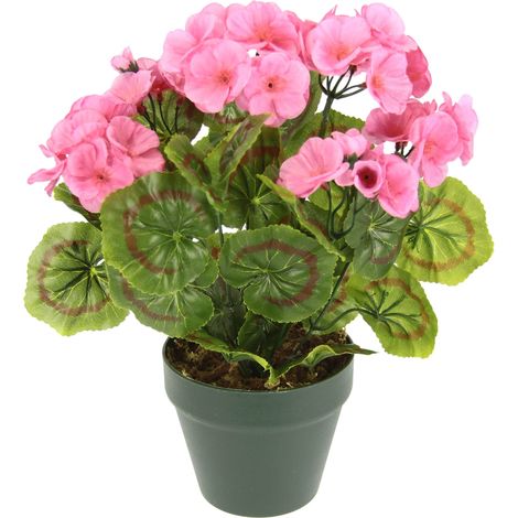 Flair Flower Géranium artificiel en pot - Buisson de géranium - Pelargonium - Plante de parterre - Fleurs artificielles - Décoration de table - Plante décorative - Plante d'intérieur - 090128RS - Rose (1/2)