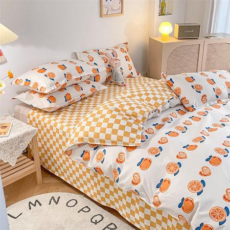 Parure de lit coton longue fibre épaisse motif double face, drap housse housse de couette taie d'oreiller pour maison, motif 2, drap 1,2m/47,2in (housse de couette 150x200cm/59,1x78,7in) lot de 3 pièc (1/5)