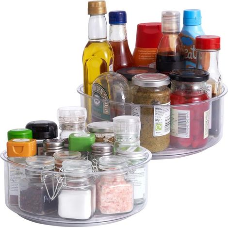 2 Plateaux Tournants Transparents, 360° (23cm) - Bordure Profonde - Organisateur et Rangement, Cuisine, Épices & Condiments, Placard, Cosmétique, Frigo & Salle de Bain (1/5)