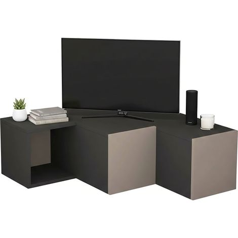 Dmora - Mobile porta TV Fiorenza, Credenza da soggiorno, Armadio basso per TV, Base parete attrezzata, 90x92h32 cm, Antracite e Beige