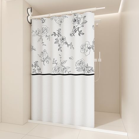 Rideau de douche pliant, étendoir à linge, tringle à rideau pliable, imperméable, lavable à l'eau, (2 plis/tringle + rideau de 180 cm) Modèle B (1/5)