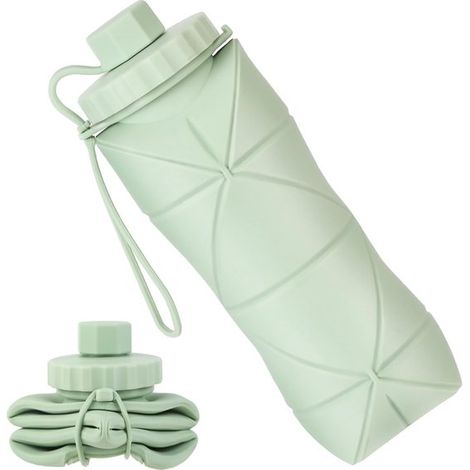 Borraccia da viaggio pieghevole in silicone, 600 ml (20 oz), riutilizzabile, a prova di perdite, senza BPA, borraccia sportiva pieghevole, verde (1/5)