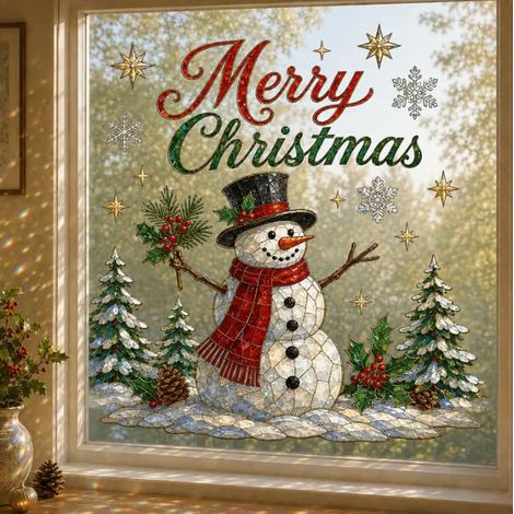 New Creative Large Christmas Window Sticker, Christmas Decoration, Flat Poster, Waterproof Sticker - Snowman - 7070cm