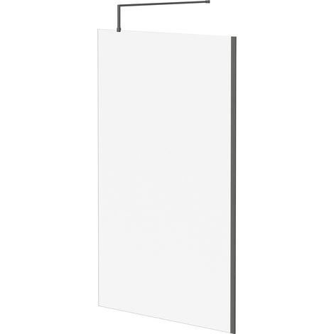 Colore 8mm Clear Glass Gunmetal Grey 1850mm x 1200mm Walk In Shower Screen including Wall Channel and Support Bar (1/5)