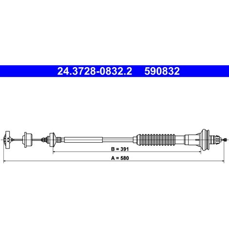 Tirette à câble, commande d'embrayage ATE 24.3728-0832.2 PEUGEOT 2150 AX