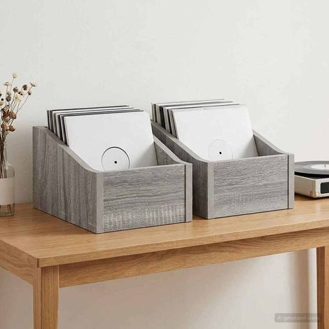 vidaXL LP Record Box 2 pcs Grey Sonoma 18 x 32 x 18 cm Engineered Wood (1/5)