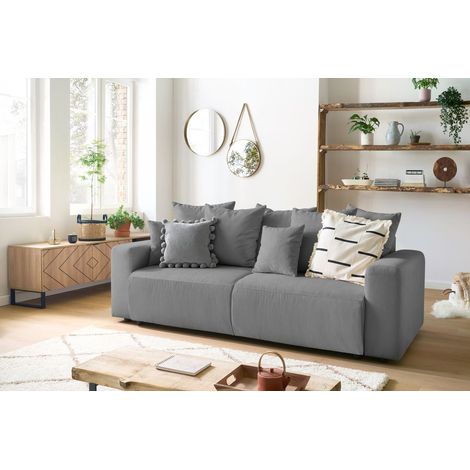 BOBOCHIC - Canapé droit convertible coffre ENVY velours côtelé Gris foncé (1/5)