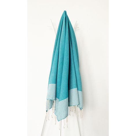Fouta 100x200 émeraude rayures blanches - 100% coton - franges