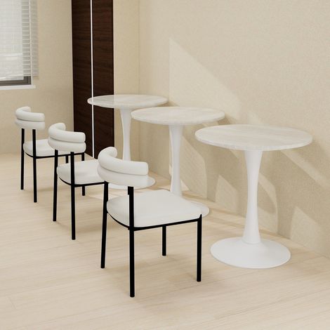 Table basse ronde moderne Ø70 cm, plateau effet marbre blanc veiné, structure métal blanche, table d’appoint design contemporaine pour salon (1/5)