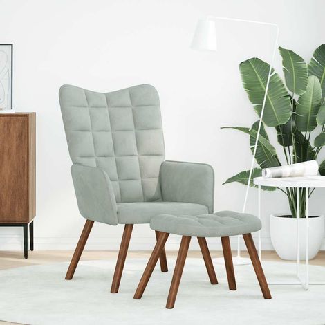 Fauteuil de Salon,Chaise,Fauteuil relax avec tabouret en velours gris clair CFW960280 (1/5)