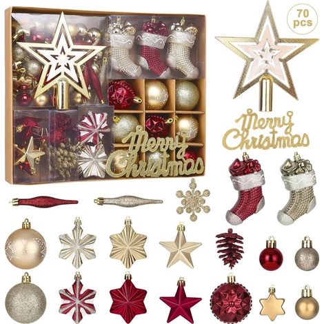 70pcs Boules de Noël Scintillantes pour Décorer l'arbre de Noël,Boules de Rouge et Or,Set de Balles d'arbre de Noël en Plastique,Ornement Suspension Boule Décoratives Scintillantes pour Noël,Mariages (1/5)