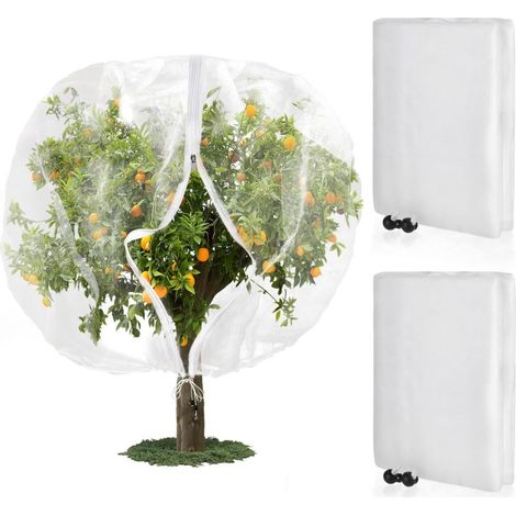 Set mit 2 Schutznetzen 1,8 x 1,8 m – Schutz vor Insekten, Vögeln, Rehen und Eichhörnchen, mit Reißverschluss und Kordelzug, für Obstbäume, Blumen, Gemüsegärten und Gärten