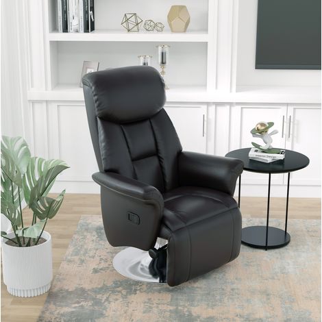 Poltrona relax reclinabile manuale 360°, poggiapiedi, similpelle nera, 150 kg OKMYHOME (1/5)