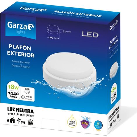 Garza Lighting Outdoor - Plafón LED Circular de Exterior, Potencia 12W, Protección contra Agua y Polvo IP54, Luz Neutra 4000K, color Blanco (1/2)