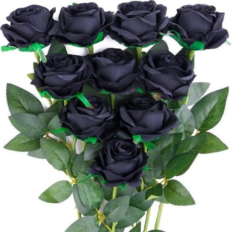 Bouquet de 10 roses artificielles en soie (noir) (1/5)