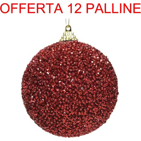 OFFERTA 12 PALLINE DI NATALE GLITTER 8 CM ROSSO