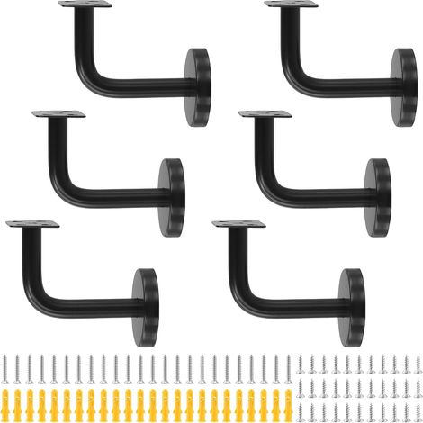 Lot de 6 Supports Main Courante en Acier Inoxydable Noir 60x80mm Plat - Pour Rampe Escalier Intérieur et Extérieur - Avec Vis et Chevilles (1/5)