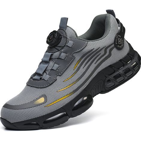 Légère et respirante, élégante chaussure de sécurité/de sport à bout pivotant, résistante à la pression et aux embouts en acier, sans lacets, taille 42, grise. (1/5)