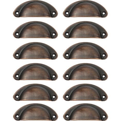 12 Pcs Poignée de Coquille, Poignée Coquille Rétro, Tiroir Poignée, Poignée de Meubles, pour Penderies, Armoire, Tiroirs (Rouge antique) (1/4)