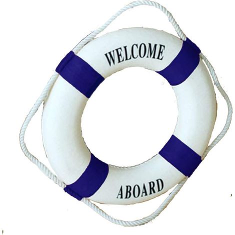 Décoration murale bouée de sauvetage - Bienvenue à bord, style méditerranéen (bleu marine, 45 cm) (1/5)