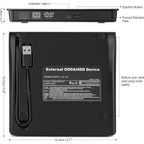 Graveur Lecteur DVD Externe - USB 3.0 - Compatible Windows et Mac - Noir - 1 Pièce (1/4)