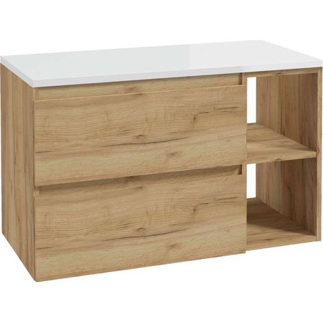 kielle Nefia - Waschtischunterschrank inklusive Waschtischplatte 90x54x45 cm, linke Ausführung, Goldeiche/Weiß glänzend 50027S93L1 (1/5)