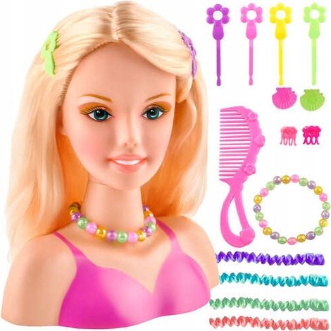 Cabeza de muñeca para peinar y estilizar el cabello con juego de accesorios (1/5)
