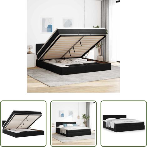 Matratze - Ottoman-Bett mit Matratze Schwarz 160x200 cm Samt (1/5)