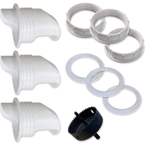 Mangeoire à poulets en PVC à 3 ports avec scie cloche pour seaux, barils et bacs - Résistante à la pluie et aux intempéries, et sans gaspillage (1/5)