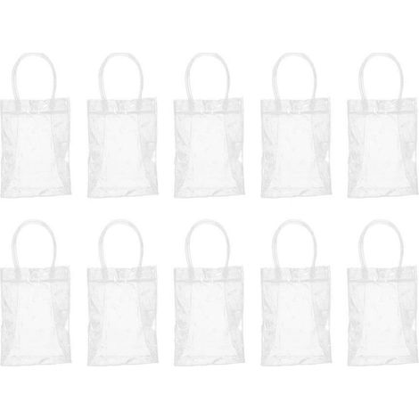 10 Stück transparente PVC-Tragetaschen mit Henkel, tragbare Geschenktaschen