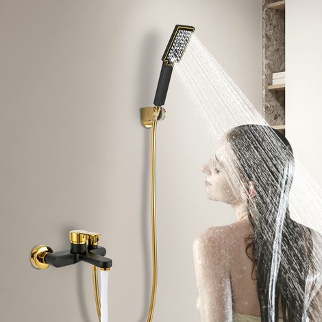 Badewannenarmatur mit Handbrause, Retro Messing Mischbatterie Badewanne Einhebelmischer mit Schlauch und Wandhalterung, Wandmontage Bad Armatur Dusche Antik Wannenarmatur für Badezimmer, Chrom (1/5)