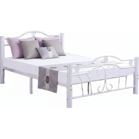 Lit métal blanc 140x190 cm avec sommier HERCULE (1/5)