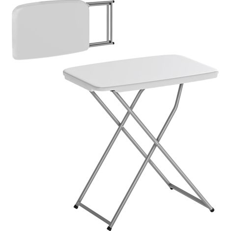 Table de camping pliante et portable avec 5 niveaux de hauteur réglables, plateau en PEHD et structure en métal, 75 x 50 x 73,5 cm, blanche