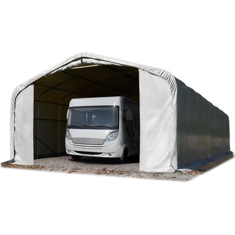 7x21m tente-garage de stockage, porte 5,0x2,9m, toile PVC d'env. 550 g/m², gris