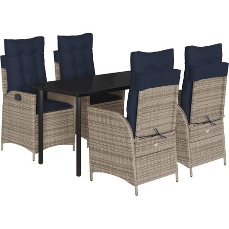 5 Piece Garden Dining Set with Cushions Grey Poly Rattan vidaXL (1/5)