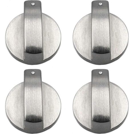 Lot de 4 boutons en métal argenté pour cuisinière à gaz, four ou plaque de cuisson - Diamètre du trou de fixation : 6 mm (1/5)