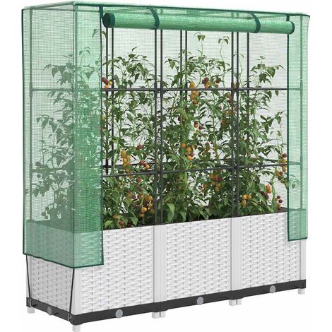 Hochbeet mit Gewächshaus-Aufsatz Rattan-Optik 120x40x138 cm