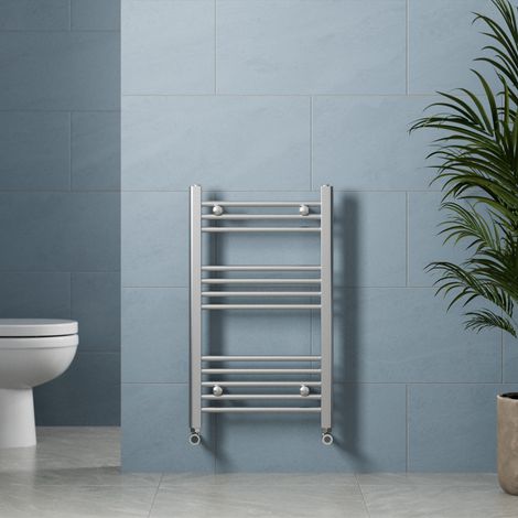 Chrome Straight Heated Towel Rail Bathroom Radiator Ladder Flat 750 x 450mm (1/5)