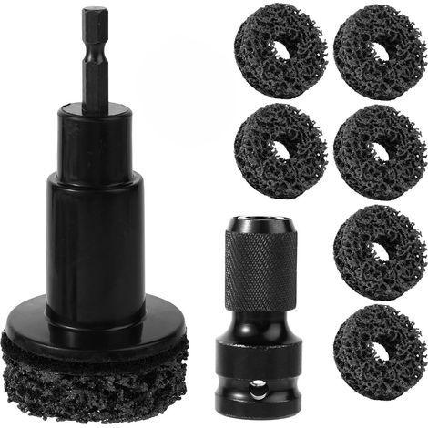 Kit de nettoyage et de réparation de roues, outil de nettoyage de moyeu de roue, kit de nettoyage avec 6 disques abrasifs et adaptateur 1/2", élimination rapide de la rouille pour boulons de (1/5)