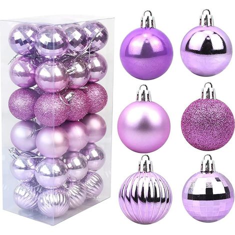 (Helllila 6 cm, 36 Stück) Original Weihnachtskugeln, 36 Stück, Baumschmuck, Ornamente, karierte Kugeln, Wassermelonen-Set (1/2)