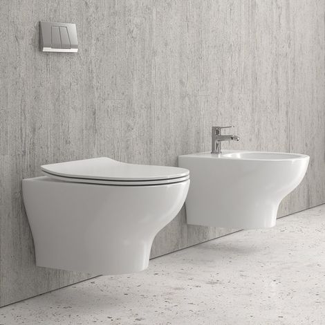 Sanitari sospesi senza brida sedile soft close EOS-10 kamalu