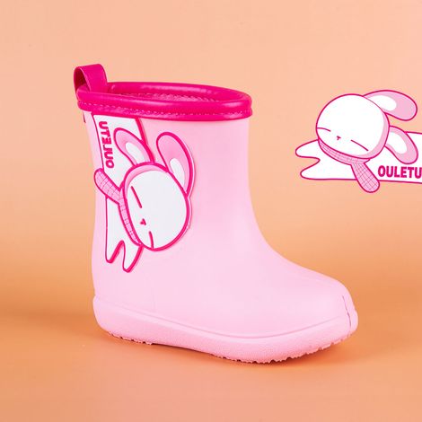 Bottes de pluie confortables pour enfants, motif dessin animé mignon, tige mi-haute, rose, 150 mm (1/5)