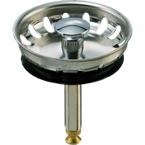 Edelstahl Siebkörbchen für Spülen-Ablauf Ø 54 mm, ( 1 1/2 Zoll ) für Excenterbedienung, für Teka Spülen, Hubstange Ø 8 mm, Gesamtlänge 60 mm bis 84 mm einstellbar